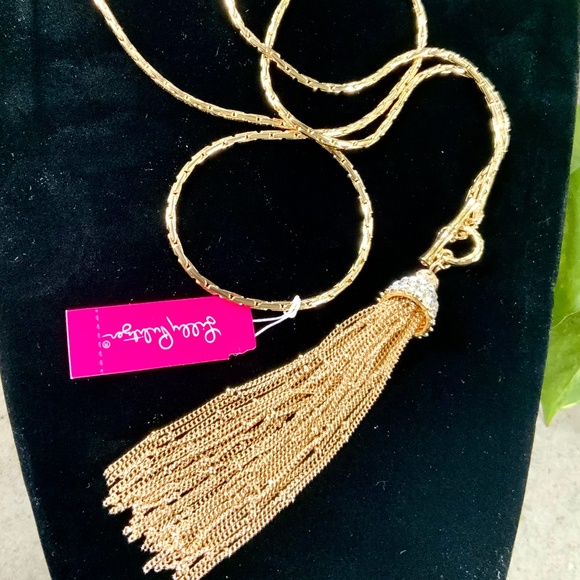 Lilly Pulitzer NECKLACE 🩷SALE🩷GOLD CHAIN TASSEL NECKLACE NWT “Fronds”TOGGLE - Picture 15 of 16